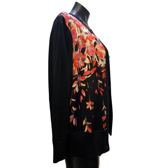 St. John Twin Sweater Set Black & Red Floral Print S/M 2p - Picture 3 of 10